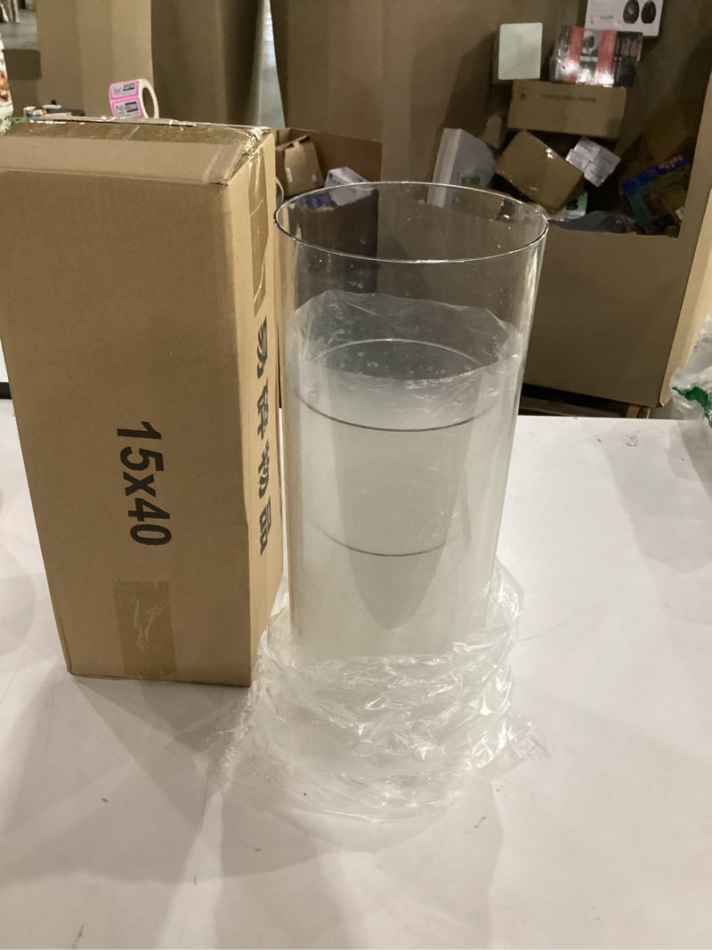 Condition photo showing Good Condition for 3 large acrylic clear cylinder vase set, 16" 12'' 8'' tall floor large flower vase, unbreakable plastic hurricane vases, different size for living room, desk, wedding centerpieces flower bouquet décor