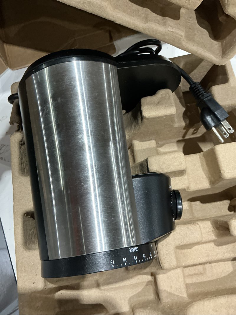 Condition photo showing As Is for incomplete ))))))))oxo brew conical burr coffee grinder - silver, stainless steel burrs, one-touch automatic smart grind