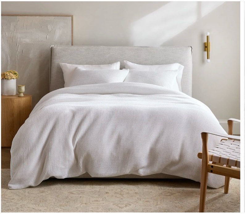 organic waffle duvet cover, king/cal king, white