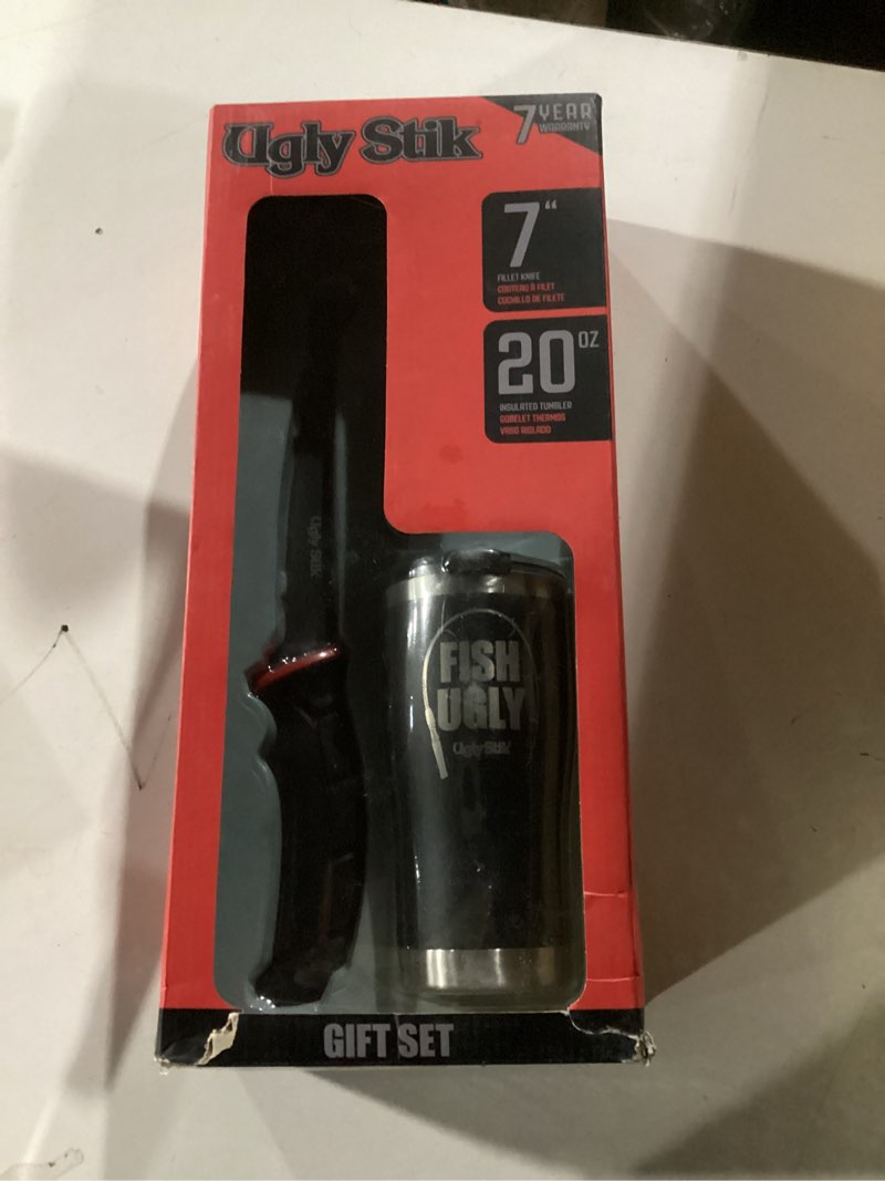 Condition photo showing New/Like New for Ugly Stik Tools Fishing Fillet Knife and Tumbler Gift Set, Black, 7