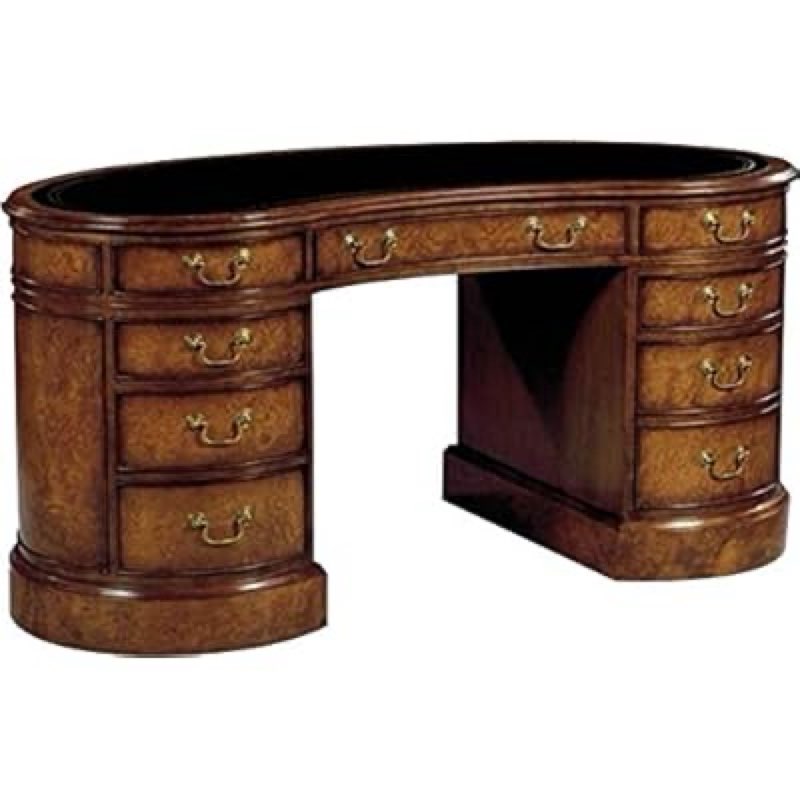 (Incomplete box 1/3)Scarborough House Kidney Desk Myrtle Burl Blue Leather Brass File Drawer