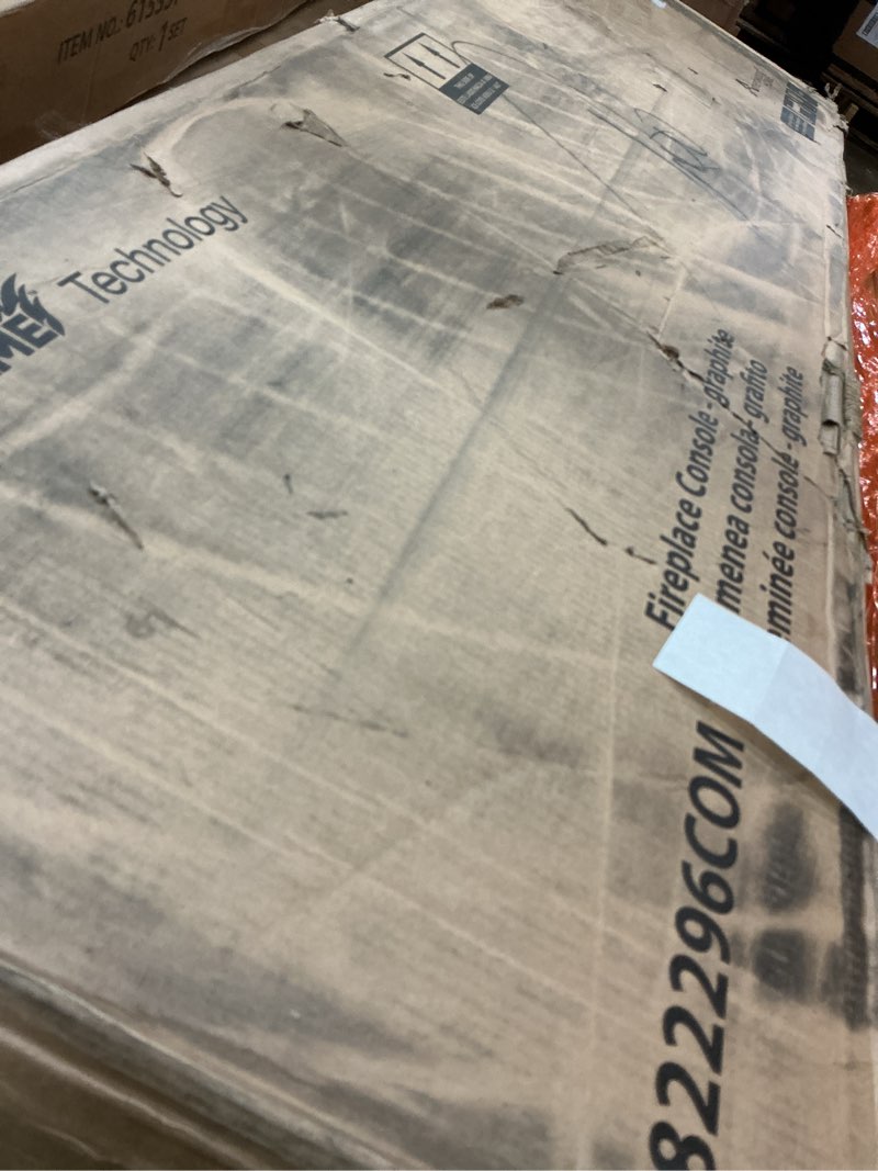 Condition photo showing As Is for Ameriwood Home Lumina Fireplace Stand, TVs up to 70", Graphite Gray Graphite Gray 70" Fireplace