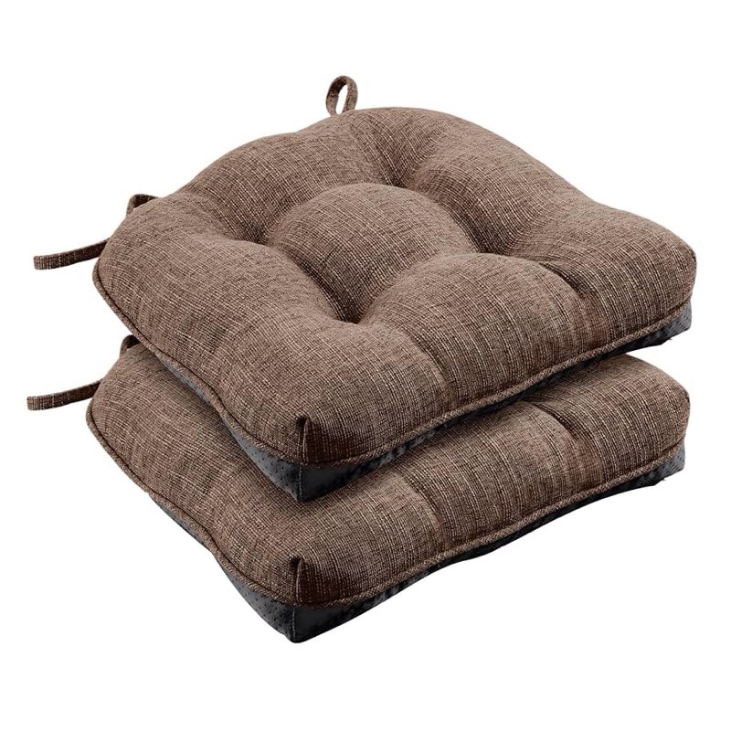 Wellsin Chair Cushions for Dining Chairs, Non-Slip Kitchen Chair Pads with Ties, Tufted Shredded Foam Kitchen Chair Cushions Set of 2, 15.5" X 15.5", Brown