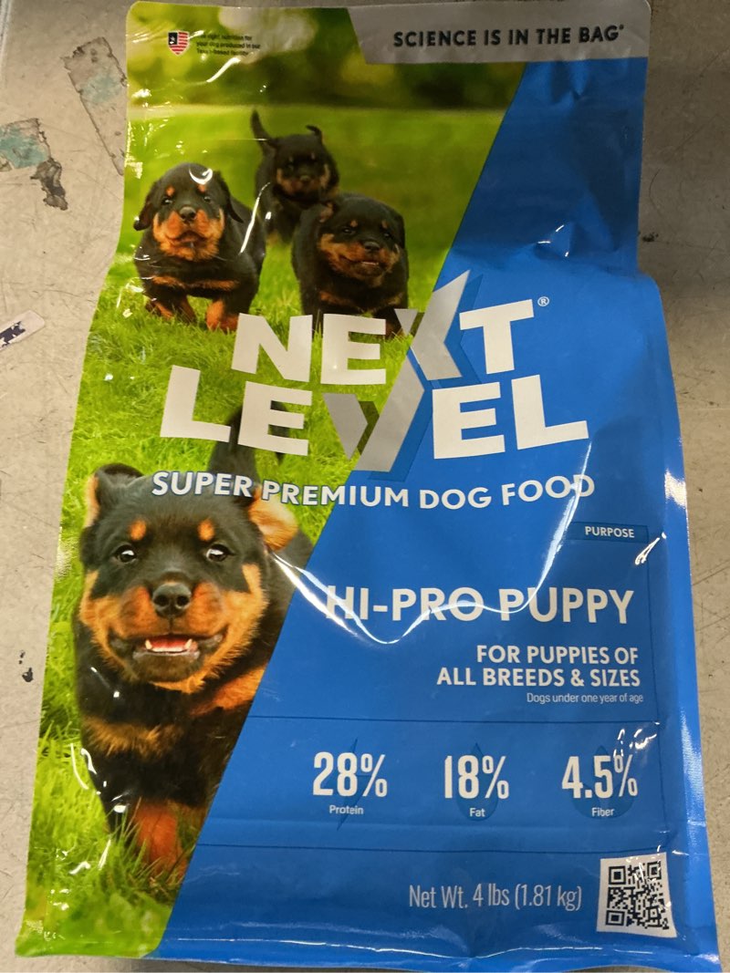 Condition photo showing New/Like New for Best by 02-19-2026 Next Level Super Premium Dog Food – HI-PRO Puppy – Dry Kibble for Dogs for Small Breeds at All Life Stages – 28% Protein, Beef, Pork, Fish, Chicken with Gluten Free Grains