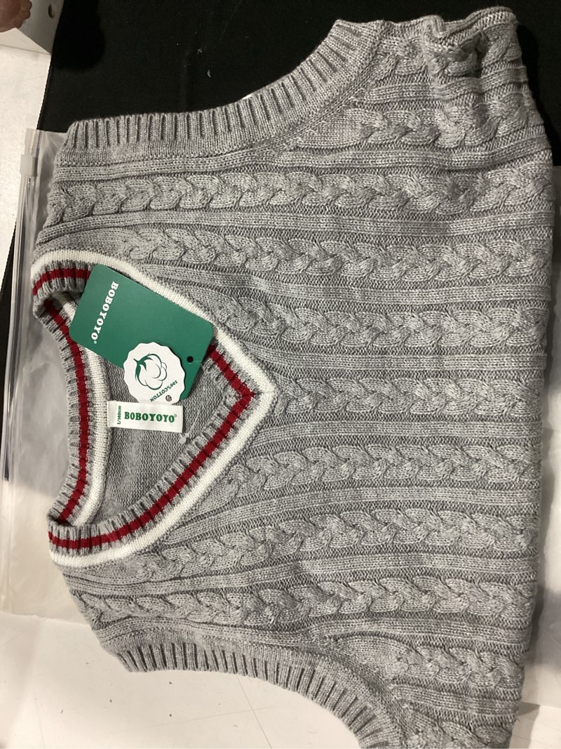 Condition photo showing New/Like New for boboyoyo boys sweater vest unisex cable knit 100% cotton toddler uniform vest for little big childrens kids teenage girls 7-8 years grey