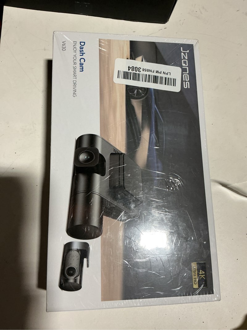 Condition photo showing New/Like New for 4k 3-channel dash cam front and rear with cabin, starvis 2 sensor, dash camera for cars with wifi 6, g-sensor, loop recording, night vision, 24h parking mode, 64gb card included black 630