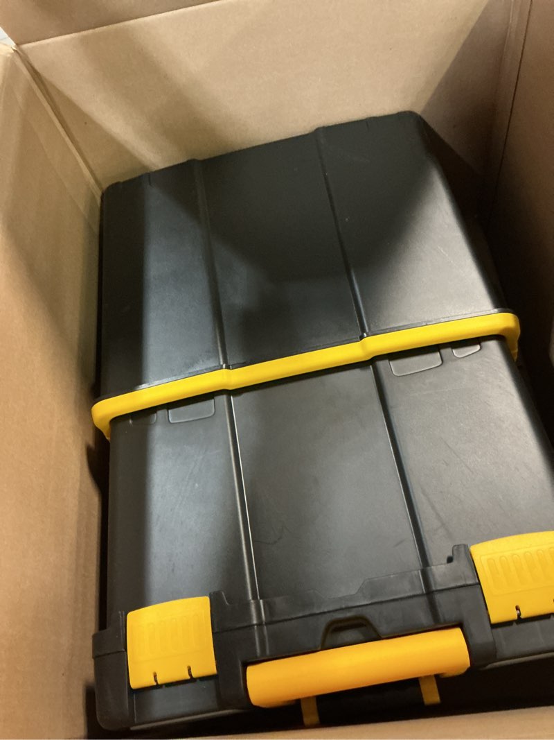 Condition photo showing Good Condition for portable tool box with wheels - stackable 2-in-1 tool chest with fold-down comfort handles, tough latches, and removable storage trays by stalwart 2-in-1 black/yellow