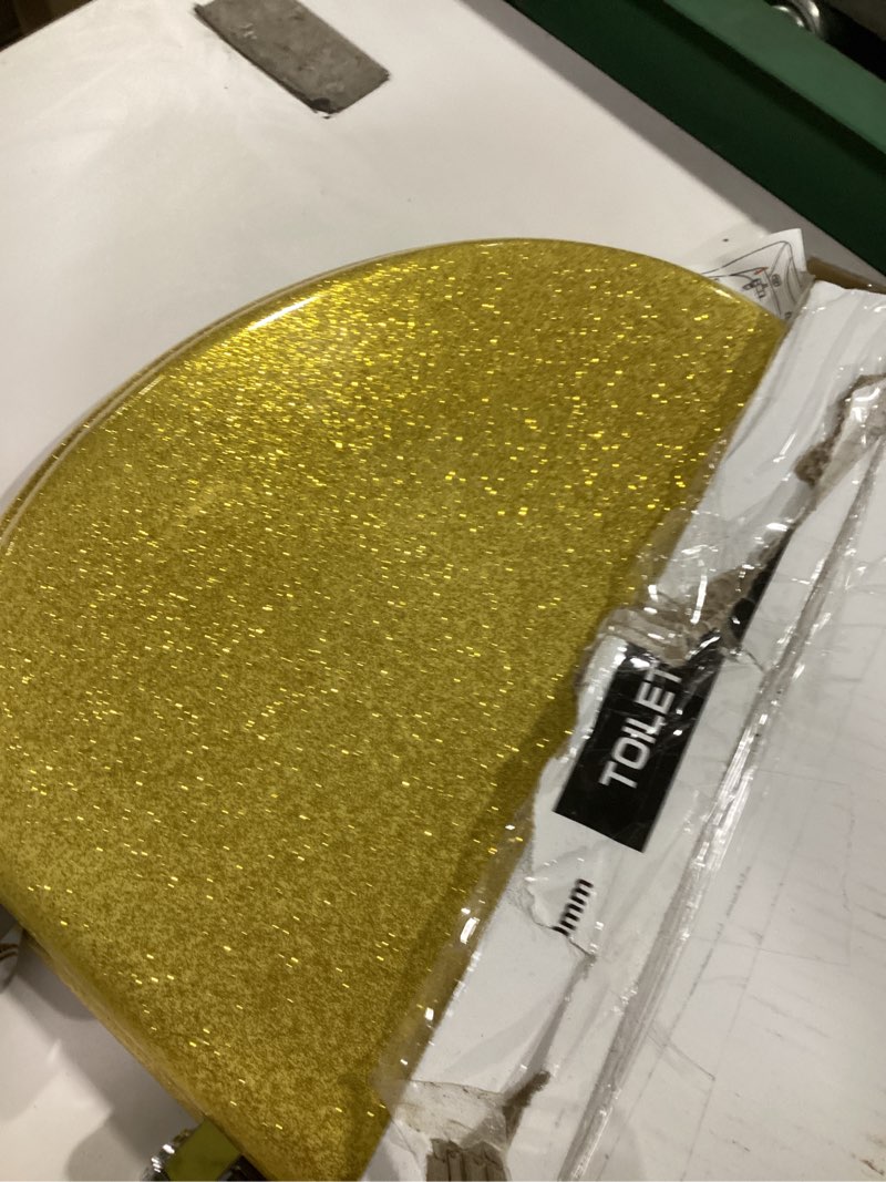 Condition photo showing New/Like New for angol shiold glitter toilet seat molded wood round toilet seat with quietly close and quick release hinges, easy to install also easy to clean (round 16.5'', gold) round 16.5‘’ gold