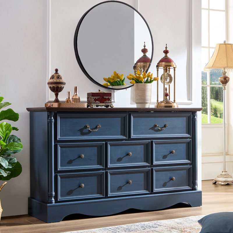 gorritz 8 drawers dresser, 54\" wide farmhouse chest of drawers with charging station ( incomplete only 1 box ) 