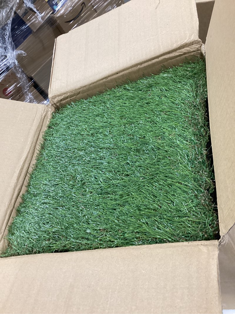 Condition photo showing New/Like New for XLX TURF Artificial Grass Turf Tiles Interlocking Set 12 Pieces, Square Fake Grass Tiles Self-draining for Pet Indoor/Outdoor Flooring Decor, 12"x12", 8 Buckle Systerm 12"x12"/12 Piece 8 Buckle Lock Tile-Green