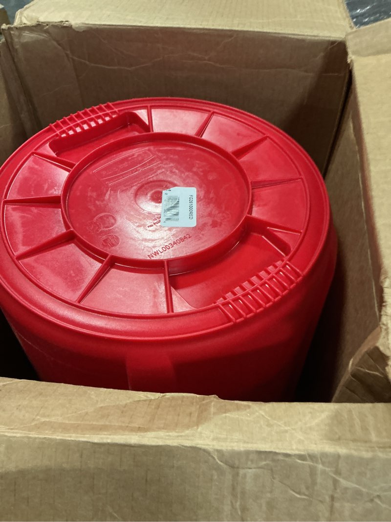 Condition photo showing Good Condition for (the color is red)rubbermaid commercial products brute dolly black fits 20 gallon, 32 gallon, 44 gallon, and 55 gallon brute containers, for restaurants/back of house/offices/warehouses/airports/commercial environments standard dolly