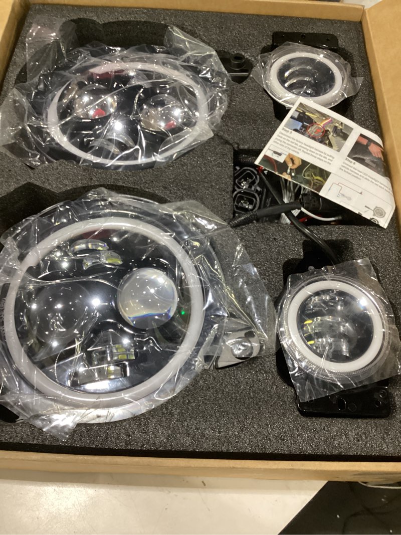 Condition photo showing Good Condition for suparee dot round led headlights and fog lights combo compatible with 2018-2025 jeep wrangler jl jlu unlimited gladiator jt accessories drl hi/lo beam halo ring 9inch front head and 4inch fog lights