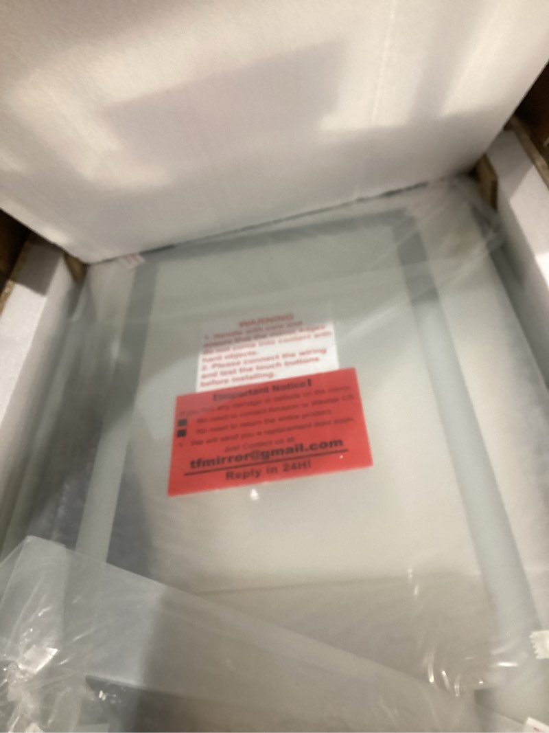 Condition photo showing As Is for Medicine Cabinet with Lights, 16x24 inch, Only Hardwired, Anti-Fog/3 Colors/Dimmable, AL Alloy, 2 Outlets & USBs, ETL Listed, Wall Mount or Recessed Lighted Medicine Cabinet, Left Hinge