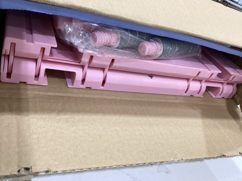 Condition photo showing As Is for multifunctional pilates board - home fat burning fitness equipment with 3 modes, foldable design, 330lbs capacity, stainless steel rollers for core, leg, arm & back training pink