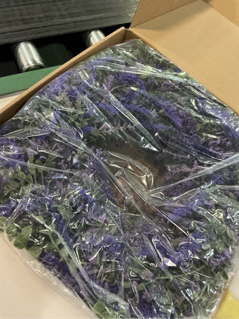 Condition photo showing Good Condition for 26'' large eucalyptus and lavender wreath for front door, porch, window- artificial eucalyptus leaves with lavender wreath for home, farmhouse wall decor- spring, summer, fall, all seasons (purple) 26"