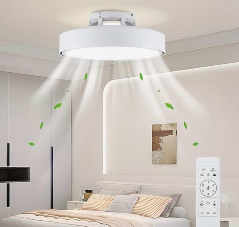 ceiling fans with lights and remote, flush mount modern bladeless ceiling fan with light, 6 speeds, stepless dimming and cct 3000k-6000k led lights for bedroom, study room (white, 20.1?) white 20.1?