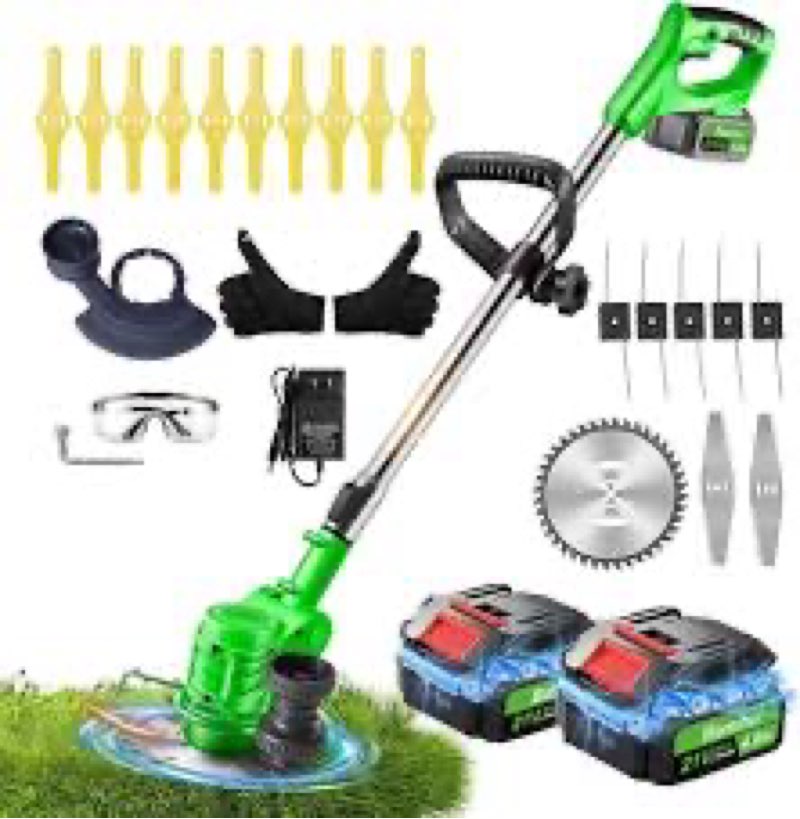 ASZSUSL Electric Weed Wacker, 21V Grass Trimmer Cordless with 2 Battery and Charger 5 Types 26Pcs Bl
