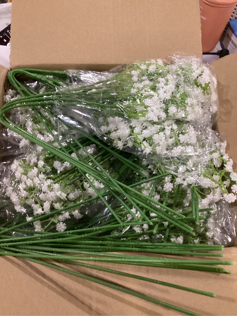 Condition photo showing New/Like New for 100 pcs babys breath artificial flowers, baby breath flowers artificial bulk, real touch white fake flowers, faux babies breath gypsophila for wedding home decor floral arrangement white 100 pcs