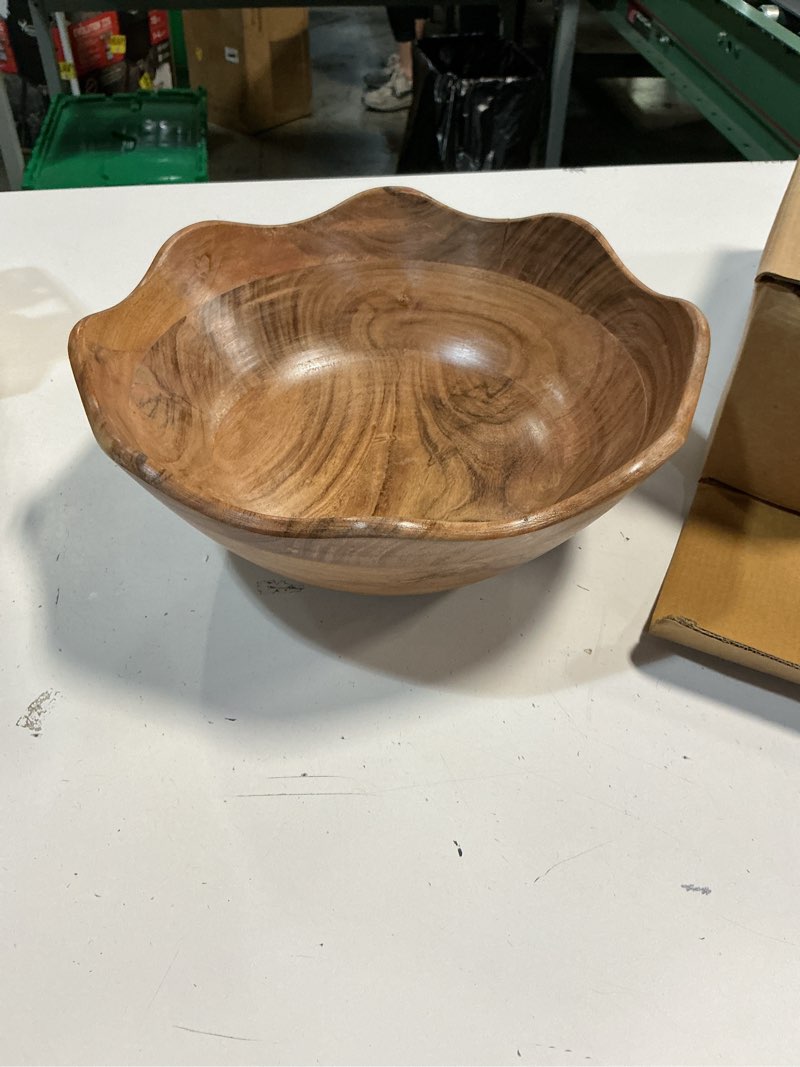 Condition photo showing As Is for melvvi large wooden salad bowl set with 2 serving utensils | 12" acacia wood bowls for food | great gift for your valentine (natural set of 3)