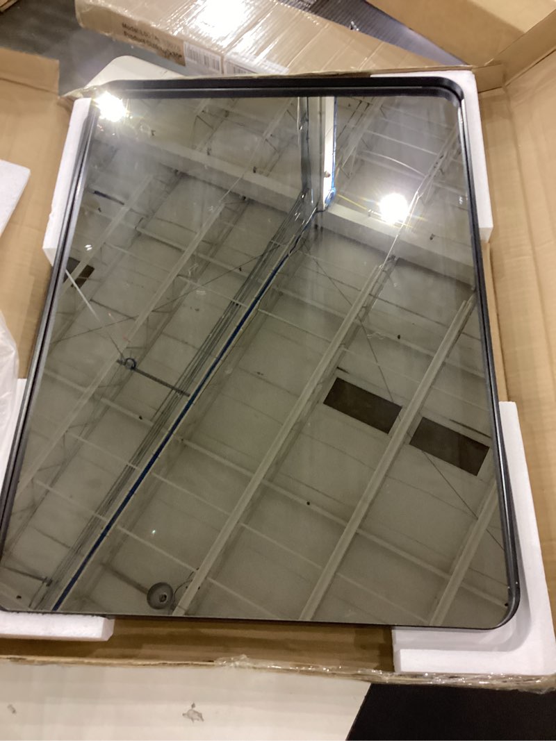 Condition photo showing New/Like New for LOAAO 20X28 Inch Black Metal Framed Bathroom Mirror for Wall, Matte Black Bathroom Vanity Mirror Farmhouse, Anti-Rust, Hangs Horizontally or Vertically Black 20"L x 28"W