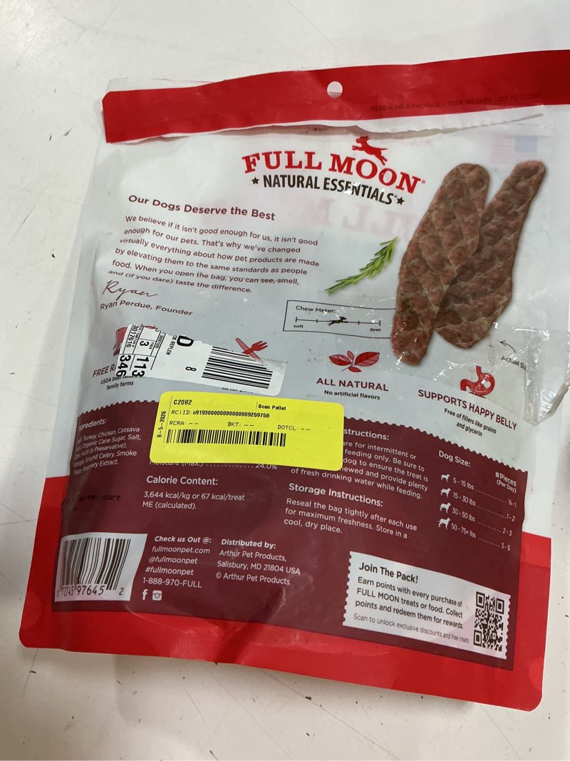 Condition photo showing As Is for (best by/12/19/2027)full moon natural essentials beef tenders dog treats  22oz