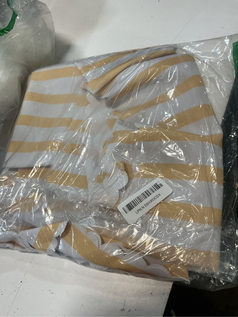 Condition photo showing Good Condition for yellow stripe tablecloth 60x84 inch sky yellow and white striped fabric table cloth polyester waterproof washable rectangle table cover for outdoor indoor kitchen dining room decoration 84" x 60" (rectangular)