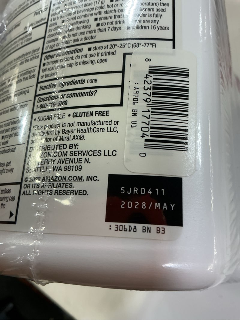 Condition photo showing New/Like New for 2028/may) amazon basic care clearlax, polyethylene glycol 3350 powder for solution, osmotic laxative, unflavored, 1.11 pound (pack of 3) unflavored 1.11 pound (pack of 3)