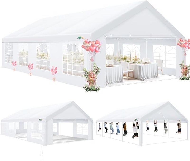 COBIZI 20x30 Party Tent Heavy Duty, Carpas para Fiestas 20x30 with 6 Removable Sidewalls & 4 Built-in Sandbags, Wedding Tent for Party Outside UV50+ Waterproof, White