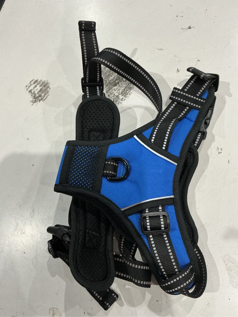 Condition photo showing As Is for no pull dog harnesses for small dogs reflective adjustable front clip vest with handle 2 metal rings 3 buckles [easy to put on & take off](s, blue)
