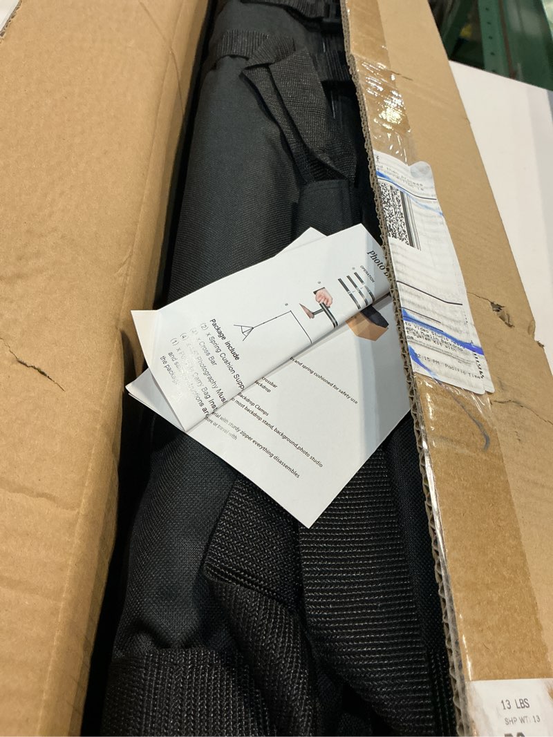 Condition photo showing New/Like New for 12ft x 10ft photo video studio heavy duty adjustable photography muslin backdrop stand background support system kit with carry bag 4 spring clamps
