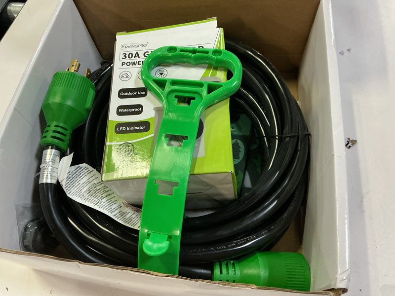 Condition photo showing Good Condition for 30 amp generator cord 25ft and power inlet box, pre-drilled 30 amp generator inlet box with cord, nema l14-30p to l14-30r generator cord waterproof combo kit, etl listed