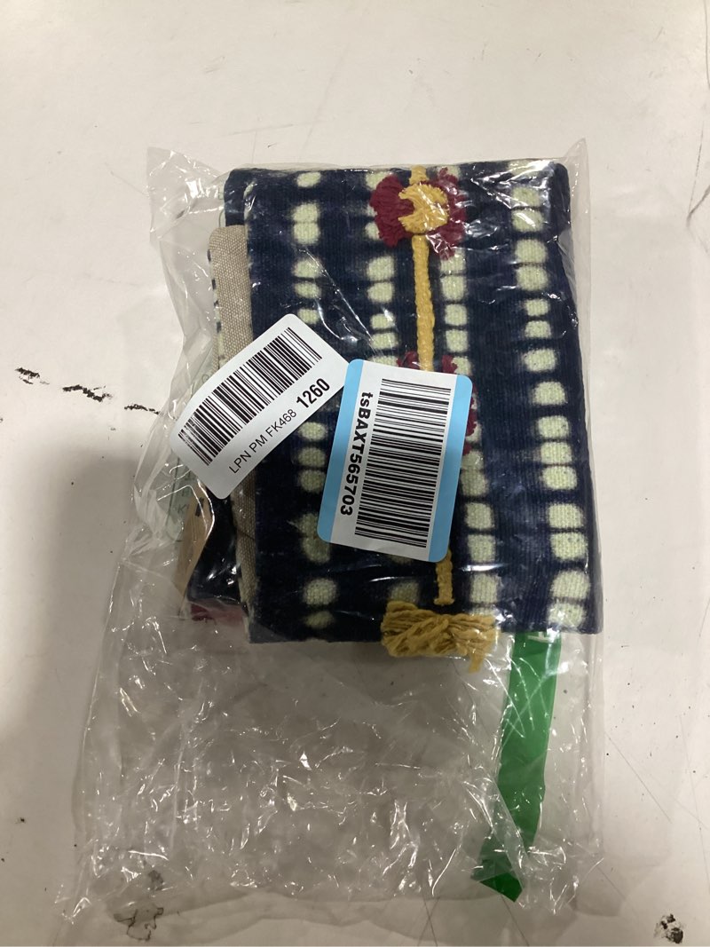 Condition photo showing New/Like New for Creative Co-Op Cotton Slub Tie Dye Lumbar Pillow Cover with Embroidered Accents, Multicolor,Navy