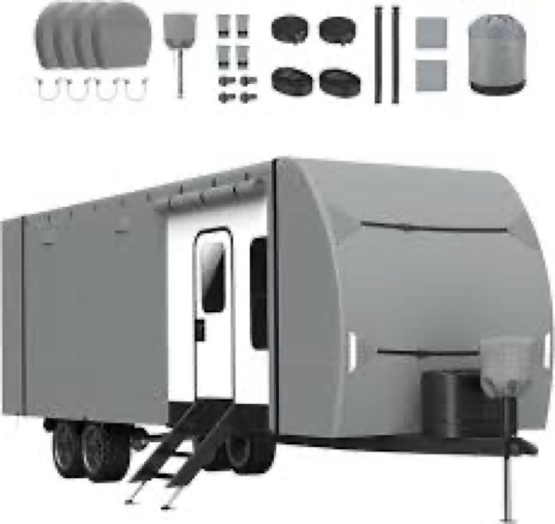 Patuibe RV Cover, Upgraded Heavy Duty Waterproof RV Travel Trailer Cover Thick 7 Layers Top Fits 27'