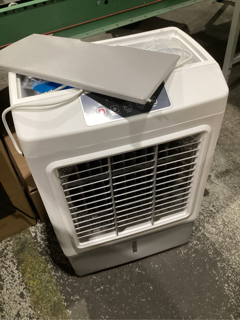 Condition photo showing As Is for (TOP iS DAMAGED) FANCOLE Evaporative Air Cooler, 2100CFM Windowless Air Conditioner Cooling up to 700 Sq.ft, Swamp Cooler Air Conditioner w/2 Modes & 3 Speeds, 7H Timer & Remote, Portable for Room Garage Patio