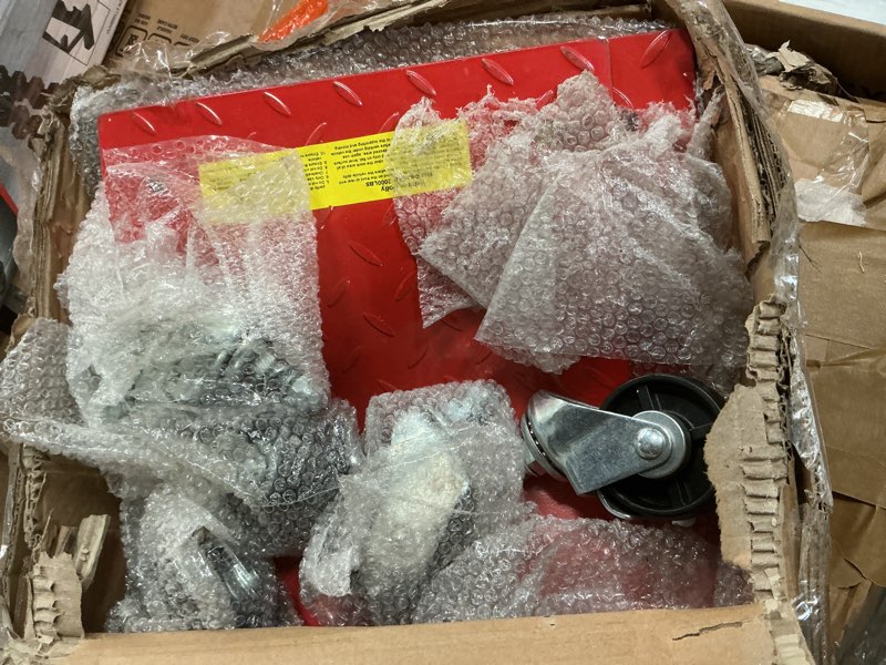 Condition photo showing As Is for VEVOR Wheel Dolly, 8000 lbs Capacity Heavy-Duty Steel Car Mover, Wheel Dolly Car Tire Stake Set with Brakes, Vehicle Moving Cart Moving Cars, Trucks, Trailers, Motorcycles, and Boats, Set of 4, Red Red 4 PCS