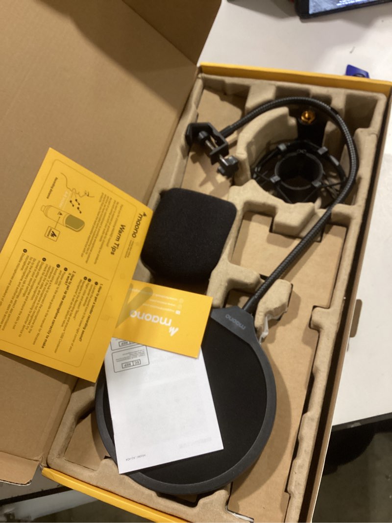 Condition photo showing Good Condition for usb microphone, maono 192khz/24bit plug & play pc computer podcast condenser cardioid metal mic kit with professional sound chipset for recording, gaming, singing, youtube (au-a04) black