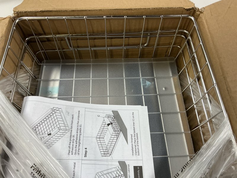 Condition photo showing Good Condition for Pull out Cabinet Organizer, 2-pack, Expandable(12"-20") Heavy Duty Slide out Drawers Fixed with Adhesive Nano Film for Pots, Roll out Shelf Storage for Kitchen Base Cabinet Organization(3 Rails) White 21"D×12"-20"W(2 Pack)