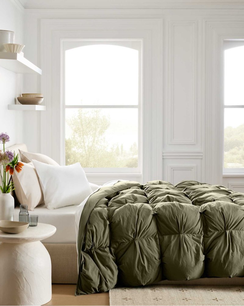 Quince, european KING CAL pin-tuck comforter, Dusty olive