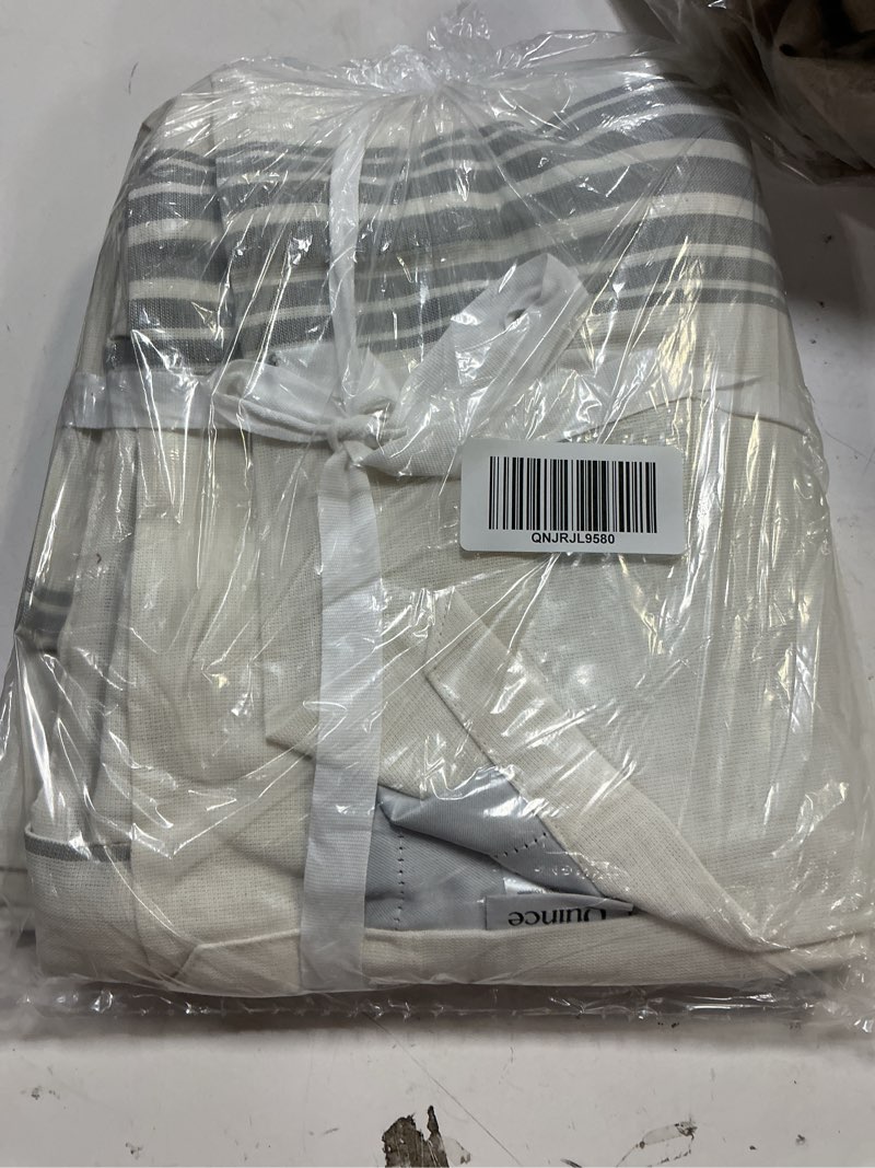 Condition photo showing Good Condition for coastal stripe linen cotton room darkening curtain - single panel, 48x84, ivory/light blue quince