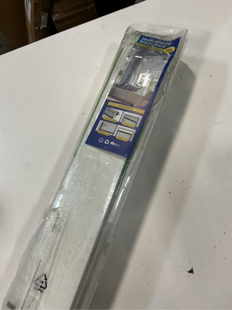 Condition photo showing As Is for lotus & windoware cordless mini blind, 1" vinyl slats, 35" wide x 60" long - white, window blinds for home and office, interior door blinds - light filtering 35"w x 60"h