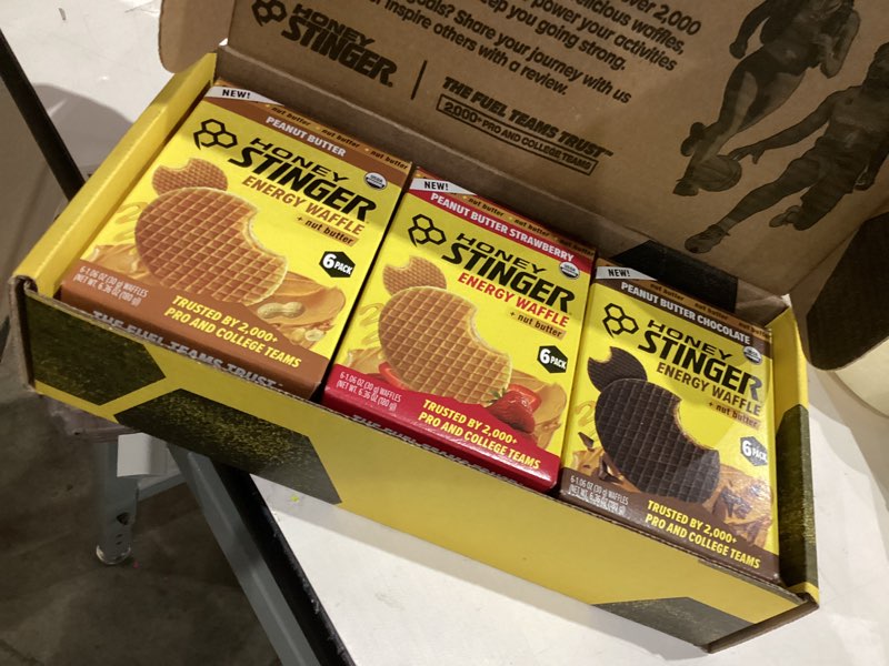 Condition photo showing New/Like New for Honey Stinger Organic Peanut Butter Energy Waffle Variety Pack, 6 Pack Each of Peanut Butter, PB Chocolate and PB Strawberry, Nutritious Stroopwafel Snack for Exercise, Endurance and Performance PB Variety Pack 18 Count