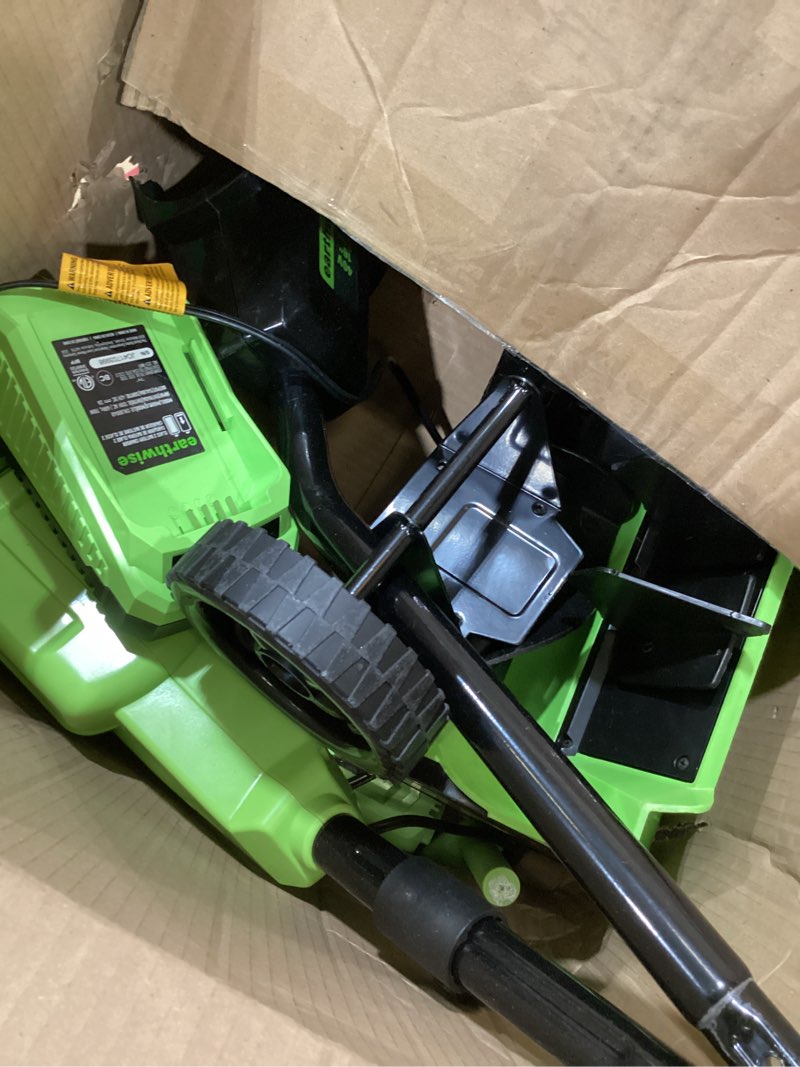 Condition photo showing As Is for earthwise sn74016 40-volt cordless electric snow shovel, brushless motor, 16-inch width, 300lbs/minute (battery and charger included)
