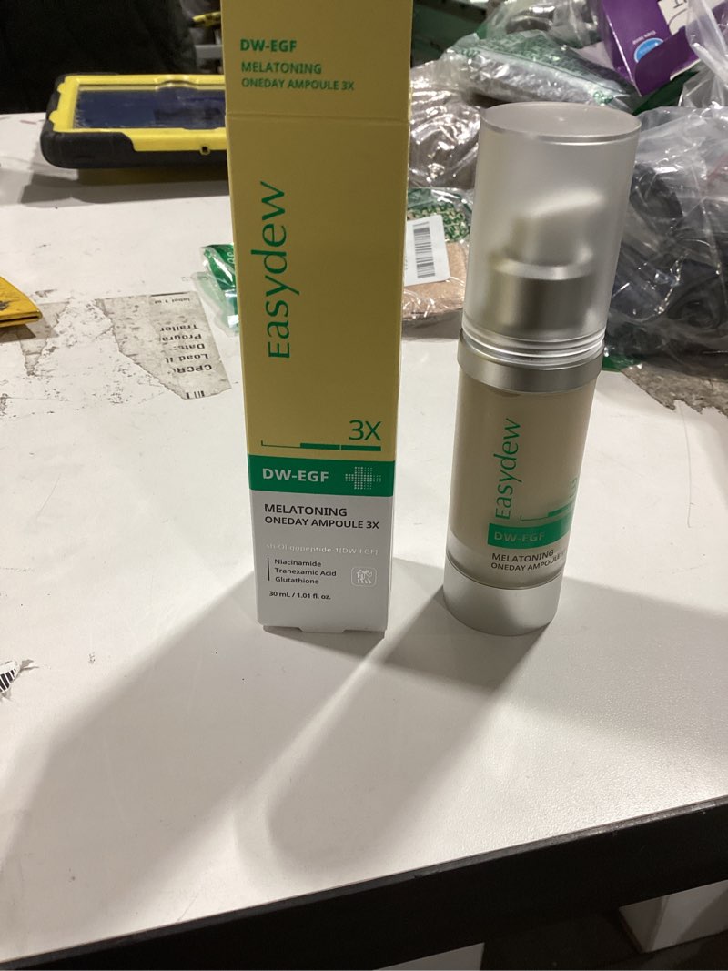 Condition photo showing Good Condition for Easydew DW-EGF Melatoning Ampoule 3X - Hydrating Dark Spot Serum with Niacinamide & Glutathione for Uneven Skin - Fast Absorbing Day & Night Ampoule Korean Skin Care (Bottle 1.01 fl oz, EGF 3X) EGF 3X 1.01 fl oz