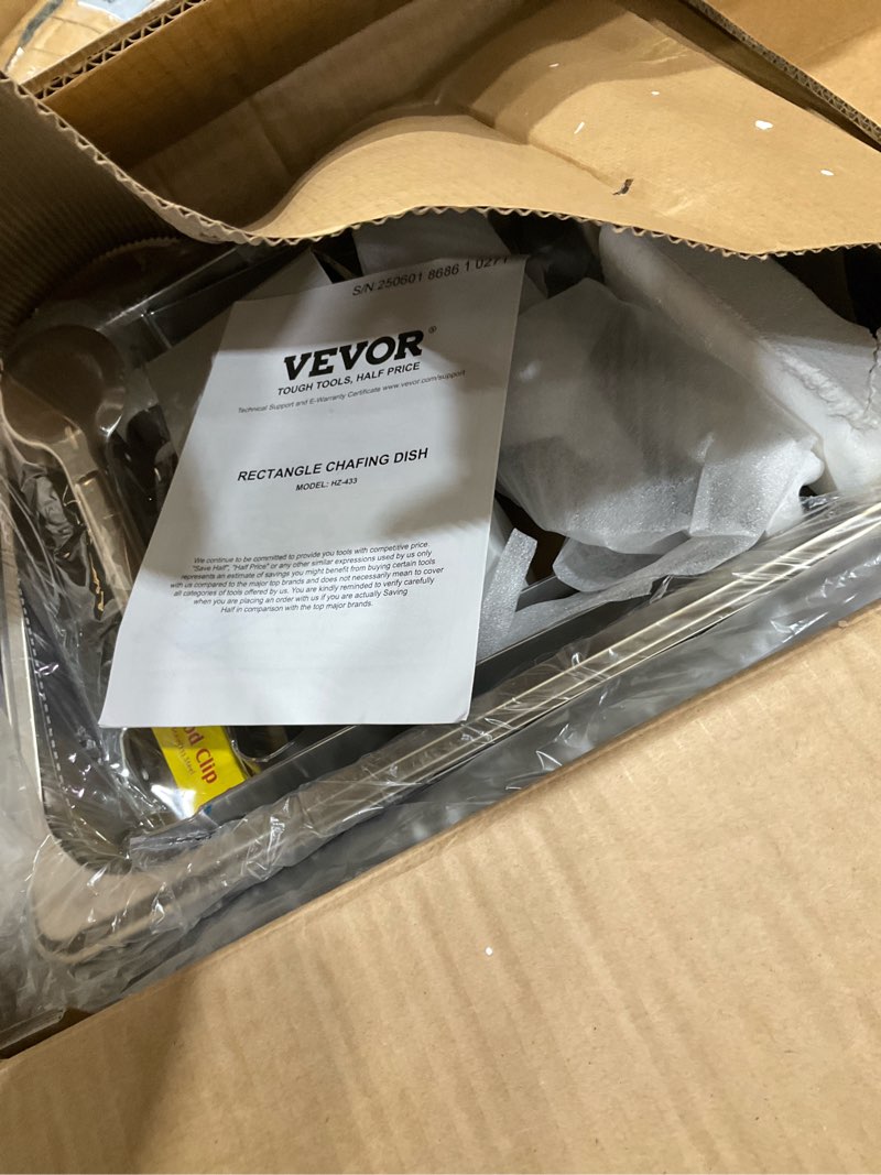 Condition photo showing Good Condition for vevor chafing dish buffet set, 8 qt 2 pack, stainless steel chafer with 2 full size pans, rectangle catering warmer server with glass lid water pan folding stand fuel holder, for wedding party banquet 2 packs full size pan silver