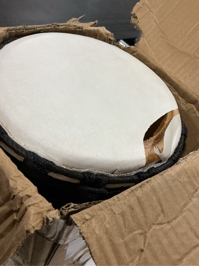 Condition photo showing As Is for djembe drum, aklot african drum hand-carved 8 inches mahogany goatskin drumhead for adults starter beginners 8'' hand-painted black