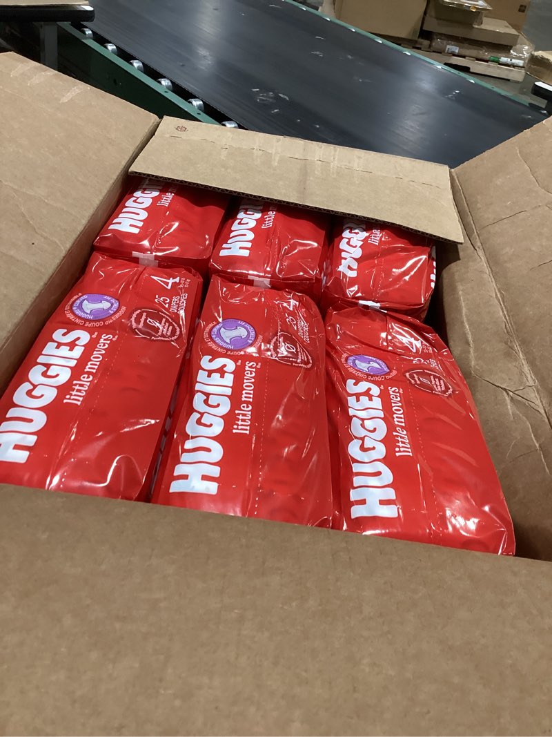Condition photo showing Good Condition for Huggies Size 4 Diapers, Little Movers Baby Diapers, Size 4 (22-37 lbs), 150 Count (6 Packs of 25), Packaging May Vary Size 4 150