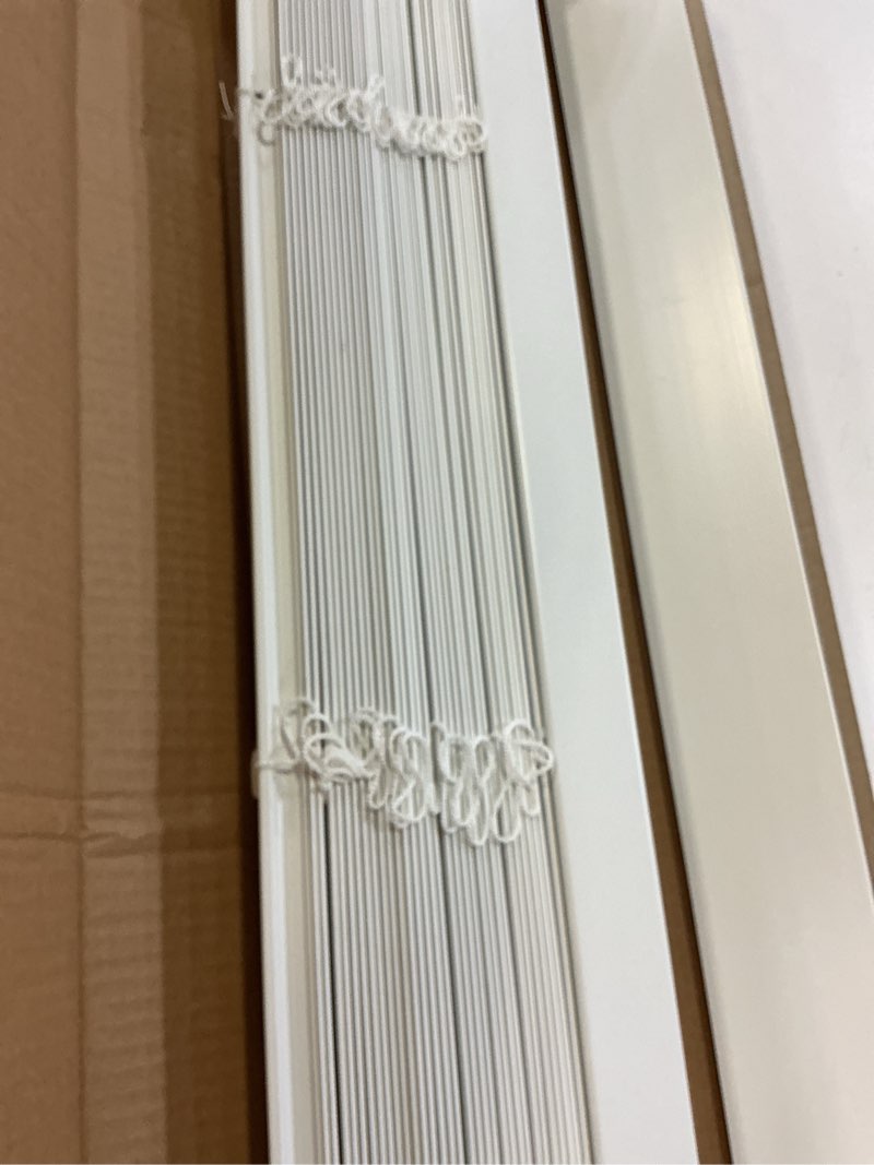 Condition photo showing Good Condition for cordless vinyl mini l blinds 37" w x 72" h, 1" slat white horizontal windows l blind for door, shades, camper, light filtering, interiors, arrive 1/2 inch narrower indoor