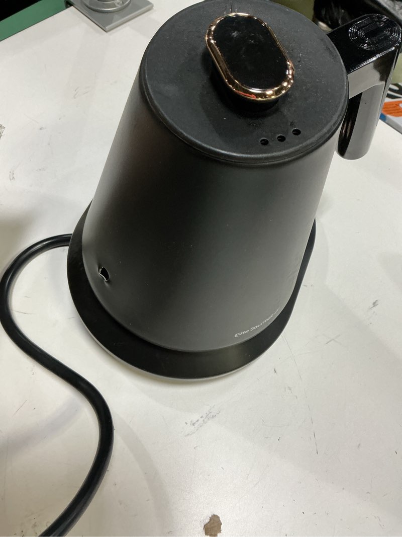 Condition photo showing As Is for Elite Gourmet EKT3001 1L Digital Water Kettle, 304 Stainless Steel Interior, Programmed Temperatures, Keep Warm Function, Cordless, 360° Base, Auto Off & Audible Indicator, Matte Black