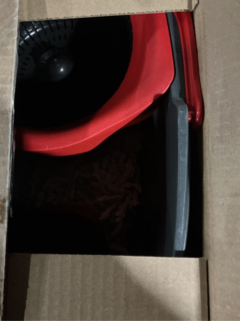 Condition photo showing Good Condition for O-Cedar EasyWring Microfiber Spin Mop & Bucket Floor Cleaning System + 2 Extra Refills, Red/Gray Spin Mop & Bucket with 2 Extra Refills