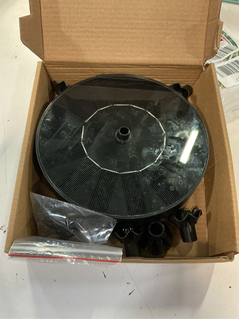 Condition photo showing Good Condition for seirmep solar fountain pump with spray height adjustment, upgrade glass solar bird bath fountains with 6 nozzles, outdoor solar water fountain pump for bird bath, garden, pool, pond